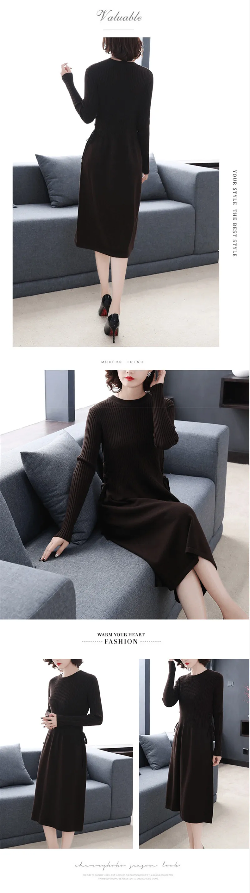 Новая мода осень зима О-образный вырез длинный вязаный свитер платье женское свободное облегающее платье размера плюс пуловер Женский X126