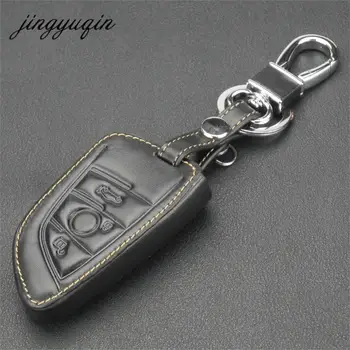 

jingyuqin 4 Buttons Leather Key Case Fob Shell For BMW X1 F48 X3 X4 X5 X6 2016 2017 Protection Cover