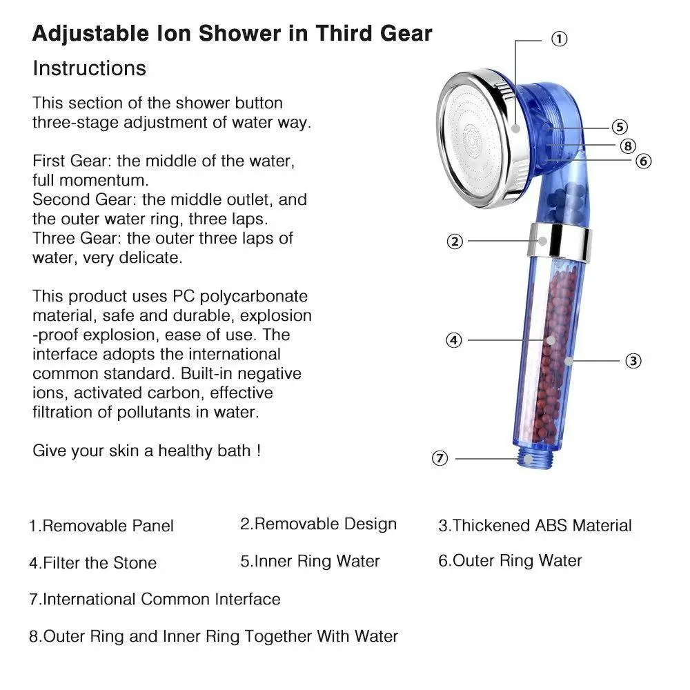 Ручной душ Универсальный душевая головка компоненты 3-Mode Ionic Premium фильтр хлорки ручной душ высокое давление экономия воды