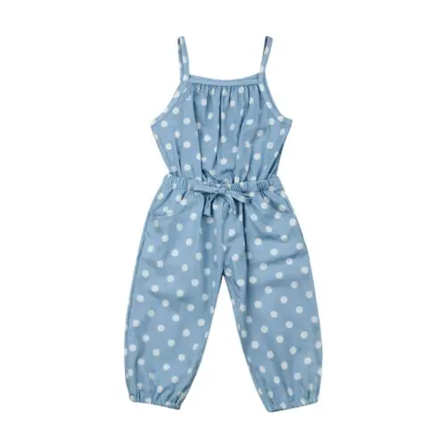 

2019 New Kids Infant Baby Sleeveless Girl Wave Point Bib Pants Jeans Trousers Ouifit Fashion Clothes Sets