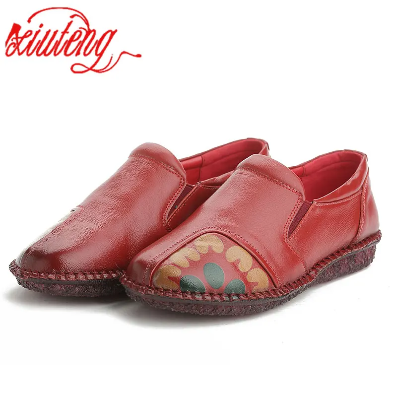 Xiuteng/ г.; обувь из натуральной кожи; модные лоферы; женская обувь ручной работы; мягкая удобная повседневная обувь на плоской подошве; женская летняя обувь на плоской подошве - Цвет: Красный