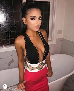 

New Style Ladies HL Bandage Dress Deep V-Neck Bodycon Mini Dress Rivet Sexy Club Night Dress Wholesale