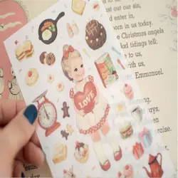 6 шт./партия декоративные милые девушки Бумага наклейки полупрозрачные Комбинации Бумага детский блокнот канцелярские наклейки