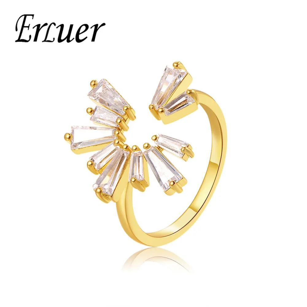 

ERLUER New Flower Rose gold rings for women Girl Fashion silver crystal Zircon adjustable finger ring Wedding party Gift jewelry