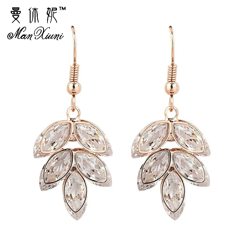 

Manxiuni Dangle Earring Gold Colored Leaves Jewelry Cubic zirconia Drop Long Earrings For Women boucle d'oreille femme