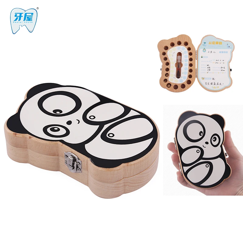 

Baby teeth box keep MILK TEETH organizer storage montessori Education wooden birthday gifts box baby born panda image