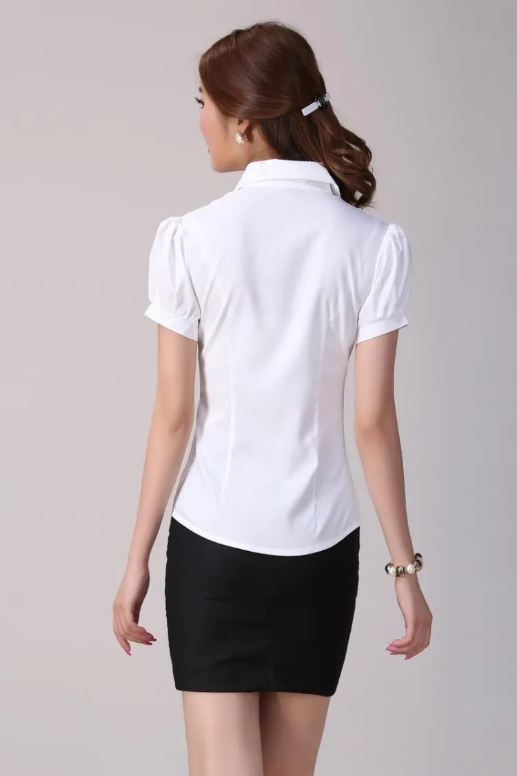 5xl размера плюс blusa feminina плиссированная Передняя сорочка femme с пышными рукавами белая женская офисная рубашка женские официальные блузки C254