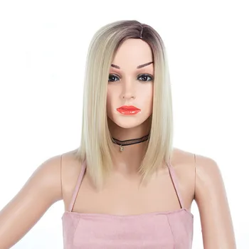 

GRES Women Wigs Medium Length High Temperature Fiber Ombre Wigs for Lady Blonde/Grey Gradient Female Synthetic Hair Pieces