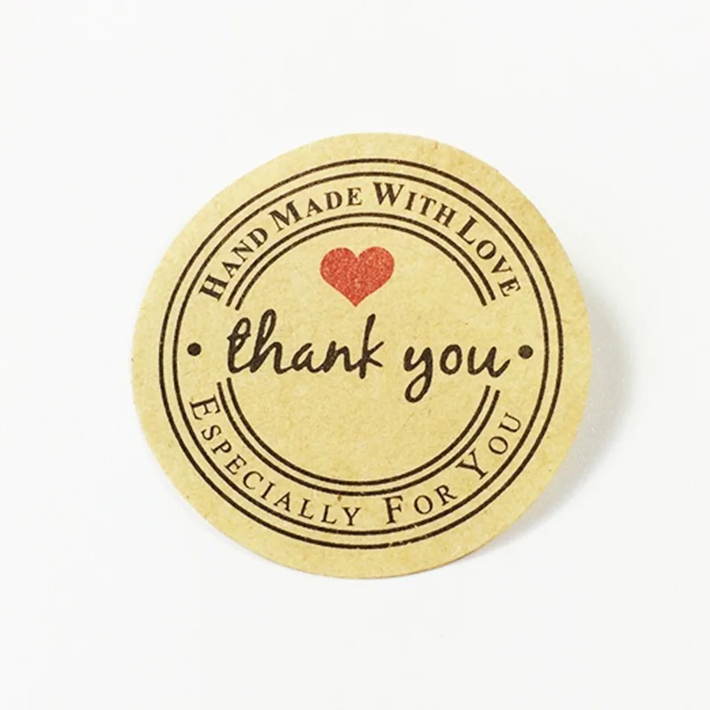 

100 Pcs "Thank you" Round Kraft Paper Seal Stickers For Handmade Product DIY "Handmade With Love" Self-adhesive Packaging Lable