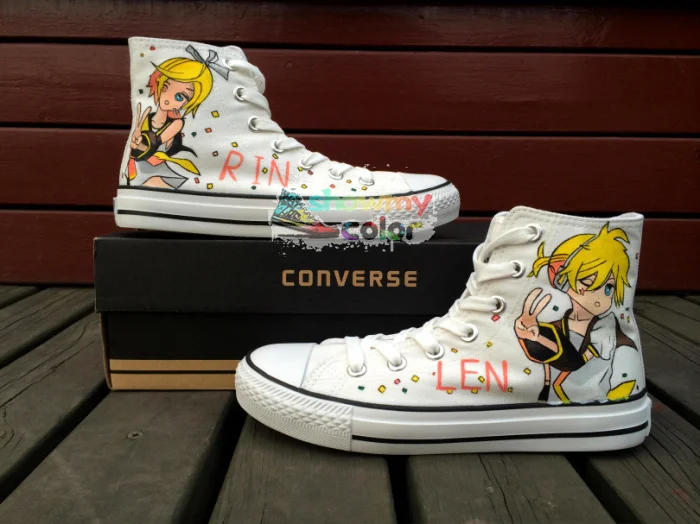 Prix pour Anime Femmes Hommes Converse All Star Vocaloid Kagamine Rin Len Custom Design Peint À La Main Chaussures Femme Homme Planche À Roulettes Baskets Prix pour Anime Femmes Hommes Converse All Star Vocaloid Kagamine Rin Len Custom Design Peint À La Main Chaussures Femme Homme Planche À Roulettes Baskets