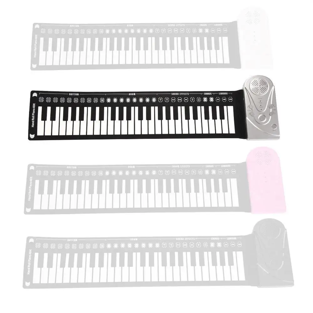Многофункциональное портативное электронное пианино с 49 клавишами, гибкая силиконовая складная электронная клавиатура для начинающих фортепиано - Цвет: sliver