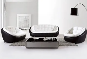 Modern Black And White Creative Genuine Leather Sofa Set 1 2 3 Sofa