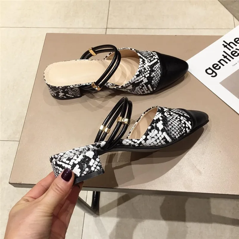 35-41 Pumps Women Shoes Heel Med Snake Snake Style Slingbacks Shoes Women