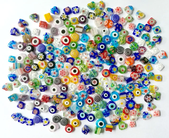 

Millefiori Glass Beads Assorted Colors Lampwork Millifiori Fused Evil Eye Bead Jewelry Mixed Styles 200pcs/lot