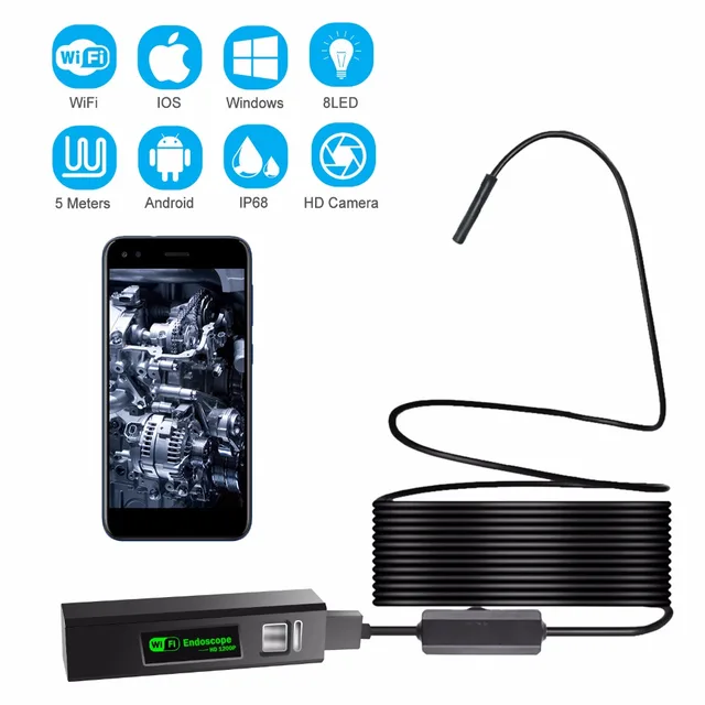 HD 1200P Wifi Endoscope Camera IP68 Waterproof Borescope 2m 10m Semi