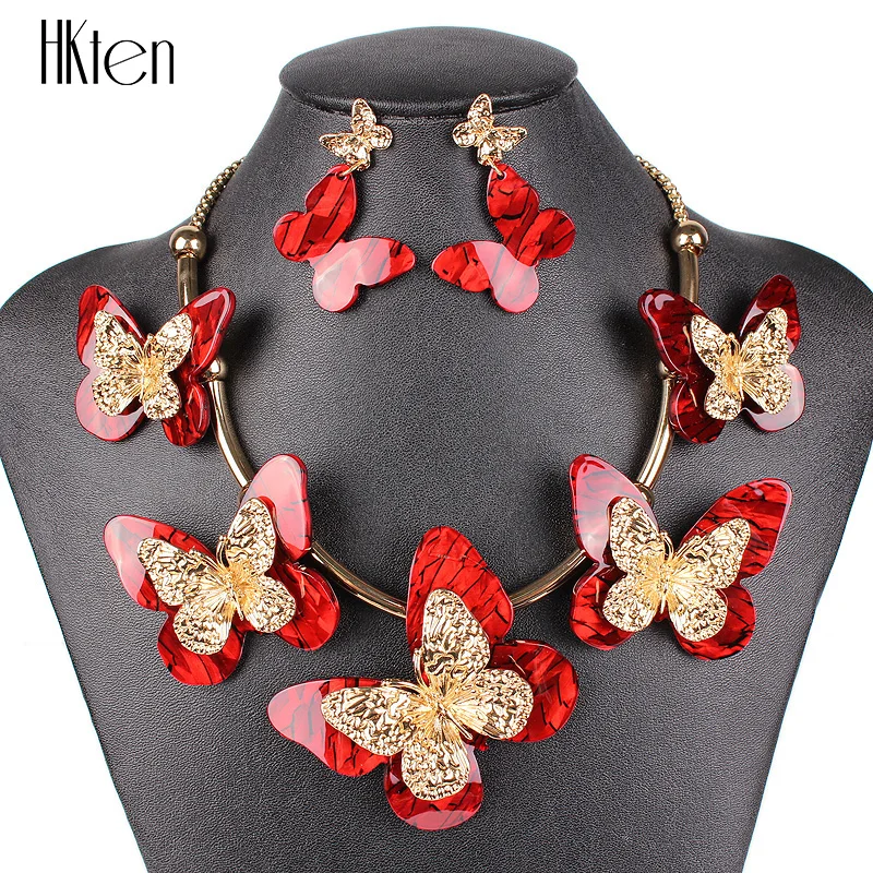 

MS20612 Butterfly Woman's Jewelry Sets Red Necklace Sets High Quality Wholesale Price Free Shipping