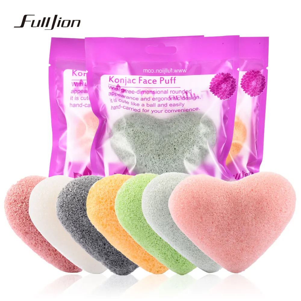 Fulljion 1 шт. шар в форме сердца натуральный коньяк Konnyaku Puffs очистка лица мытье губка