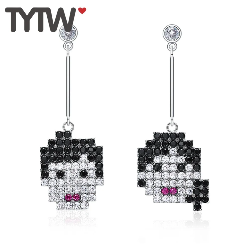 

TYTW Earring for Women Angel Figure Digital Long smile Stud earrings white black Zircon Cubic CZ couple girl jewelry gift