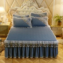 Европейские роскошные покрывала и 2 шт. наволочки из плотного хлопка с кружевным краем, Комплект постельного белья королевского размера, нескользящий