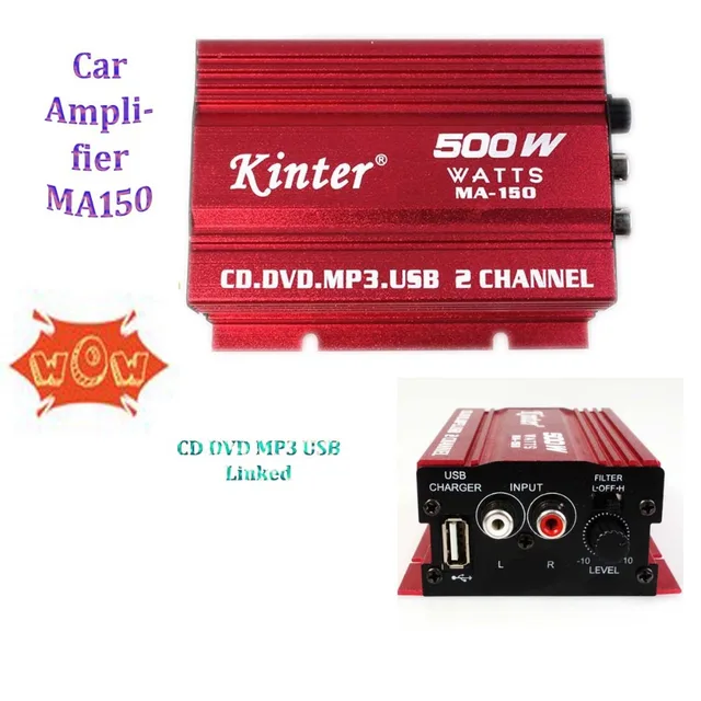 New Mini Car Amplifier 2CH HiFi Stereo MA150 12v 2A 500W CD DVD MP3 USB