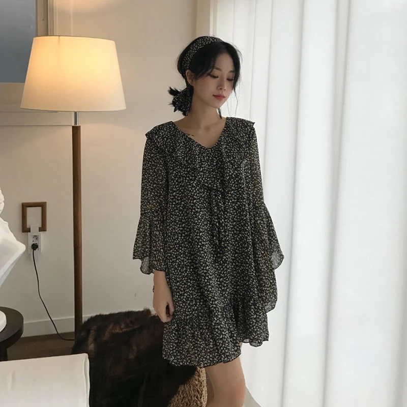 

Women Summer Polka Dot Mini Chiffon Dress Boho Female Pullover Bohemian Loose Ruffle Vestidos Elbise Sundress Shirt Dresses