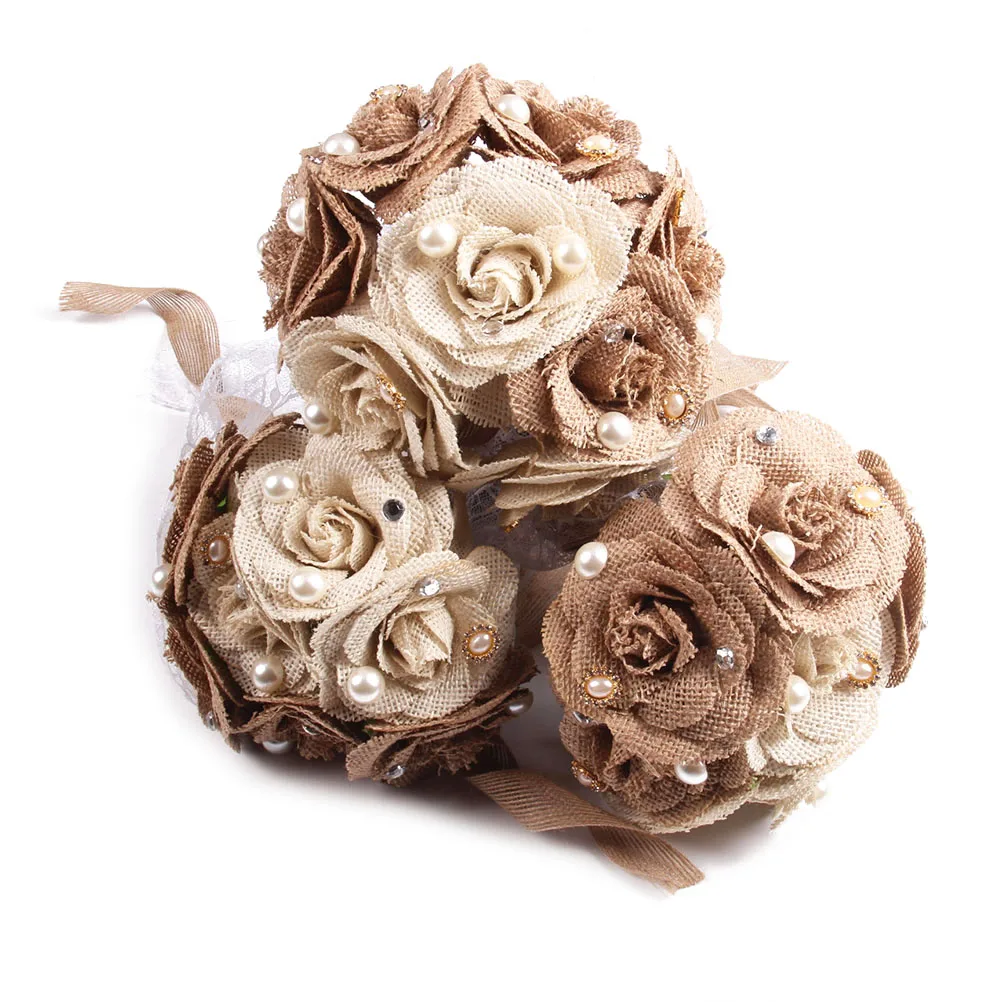 

Rustic Wedding Bouquet Burlap Flower Bouquet Lace and Pearls