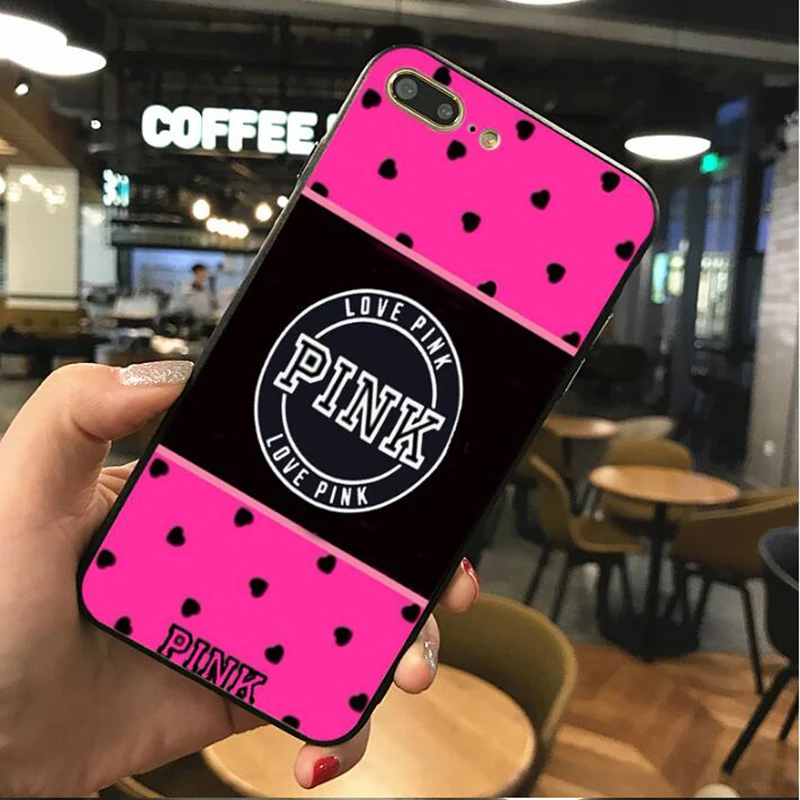 

HOUSTMUST PINK VS Brand NEW Victoria Case For iphone X XS 5S 6 7 8 Plus Black silicone case For Samsung S8 S7 Soft Silicone Case