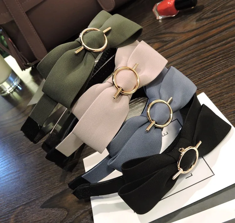 Pure color bowknot metal round buckle hair clip hair clip Women's hair