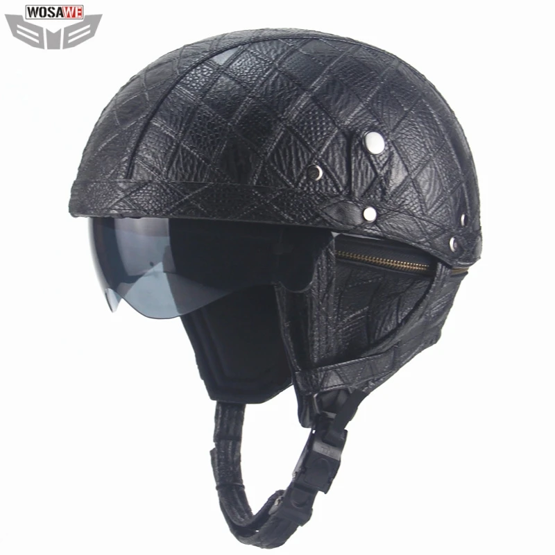 

WOSAWE Motorcycle Helmet Retro Personality Helmet Half-helmet Summer Pedal Motorcycle Cruiser Leather Helmet Moto Protect Gear