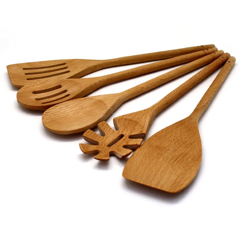 5pcs Wood Cookware set Kitchenware Cooking Tool Natural Beech Wooden