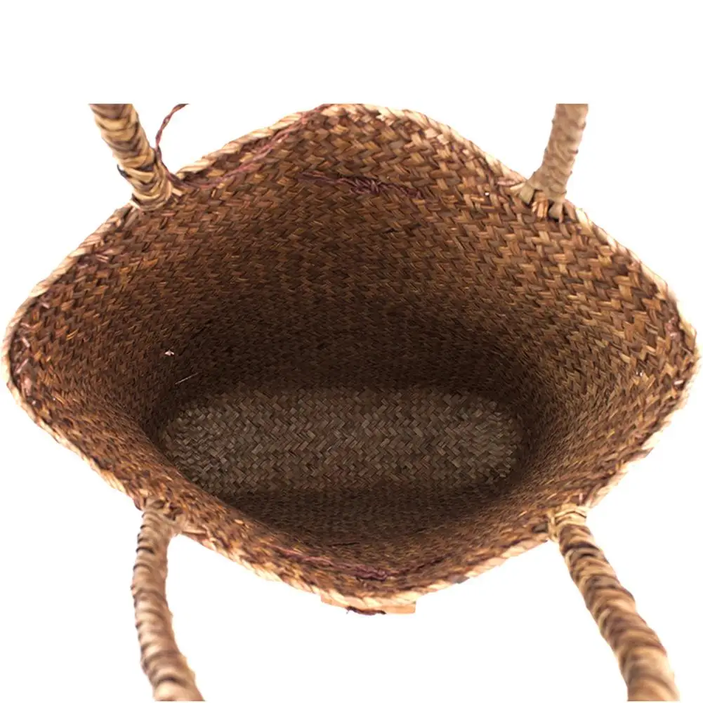 Hand Woven Large Rattan Straw Bag Flower Basket Storage Tote Female Bags Travel Handbag Shopping Braided Hand Bag For Women Girl
