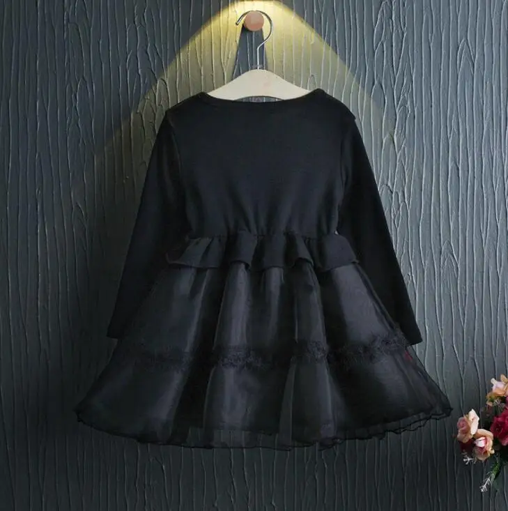 MERI AMMI/детская одежда, осенняя одежда с длинными рукавами для маленьких девочек сетчатые черные платья для девочек от 2 до 7 лет J593 - Цвет: black
