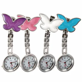 

Pocket Medical Nurse Fob Watch Women Dress Watches 4 Color Clip-on Pendant Hanging Quartz Clock Butterfly Shape relogio de bolso