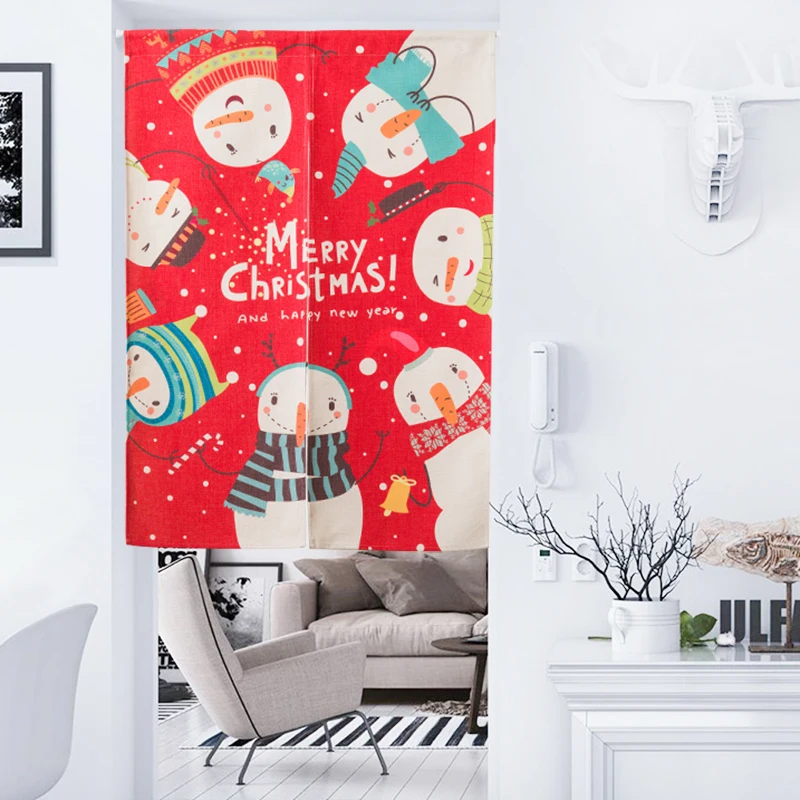 Cartoon New Year Merry Christmas Linen Fabric Living Room Bedroom Children Half Curtain Partition Home Decoration Curtains | Дом и сад