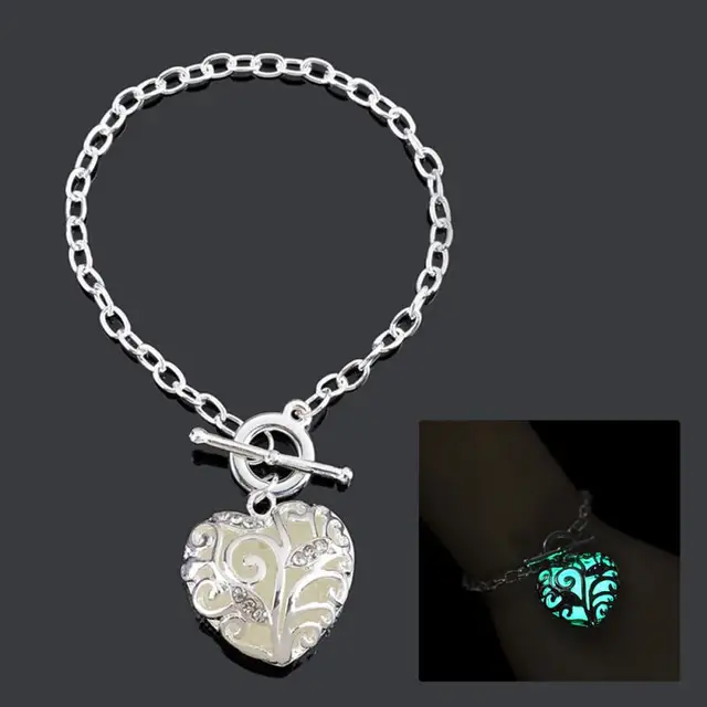 Luminous Glow In The Dark Bracelet 2017 Fashion Silver Love Heart Luminous Glow In The Dark Bracelet 2017 Fashion Silver Love Heart Pendant Bracelets Jewelry For Women