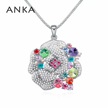 

Austria crystal long necklace Rose Flower pendant necklace jewelry fashion for women Main Stone Crystals from Austria #110585