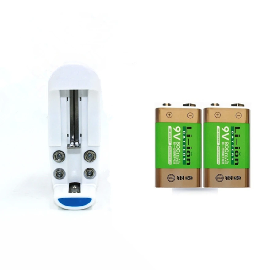 Achat 2 pcs 800 mah Li ion 9 v Rechargeable Batteries Pour détecteurs de Fumée Sans Fil Microphones + Universel 9 v aa aaa 18650 batterie chargeur