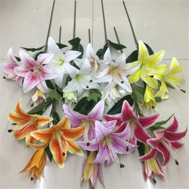 One Fake Lily Flower Branch Artificial Lilies 3 heads 3D Printing lily