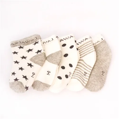 Lawadka/5 пар/лот; полосатые носки для малышей; хлопковые носки для новорожденных мальчиков и девочек; милые носки для малышей; Размер SandM - Цвет: Серый