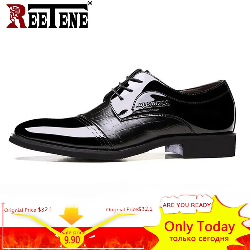 REETENE New Leather Oxford Business Men Shoes Lace Up Formal Shoes Men Shoes Pointed Toe Men Dress Shoes For Wedding Size 38-48