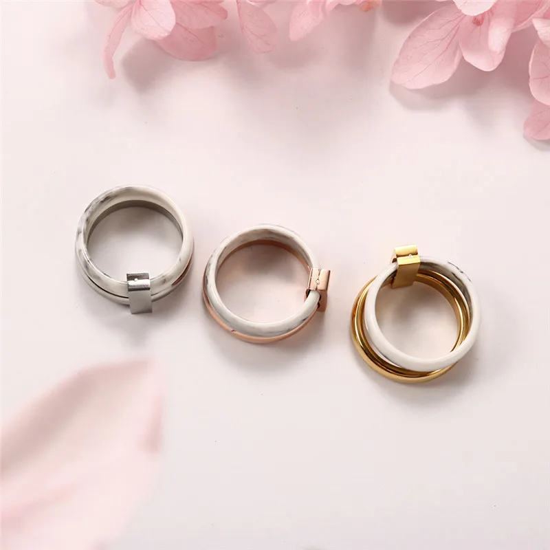 Двухслойные трендовые кольца из нержавеющей стали с камнем, Подвеска для женщин и мужчин, зарубежные золотые кольца, свадебные женские ювелирные изделия, подарок