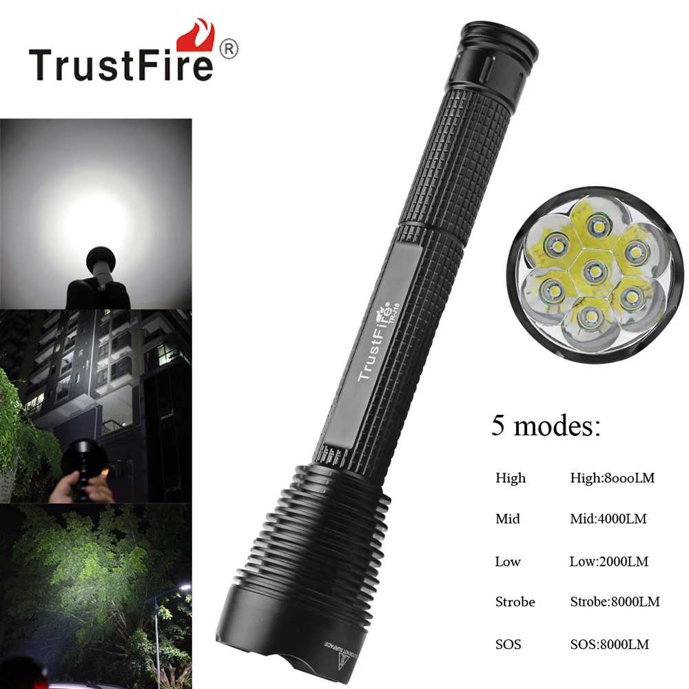 

TrustFire J18 8000Lm Super Bright LED Flashlight Outdoor Waterproof Extended Torch Lamp 5 Mode 7 x XM-L2 LED Flash Light