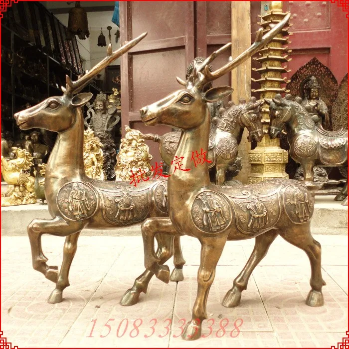 

Bronze statue copper decoration antique Large froude shouson sika deer Bronze a pair business gift crafts