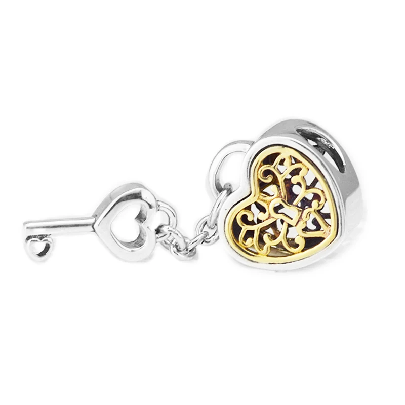 DIY Fits for Pandora Beads Bracelets Lock of Love Charms with 14K Real Gold 100 925 Sterling