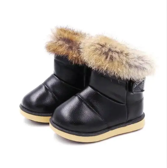 Детские ботинки; коллекция года; зимние ботинки для маленьких девочек; теплые плюшевые ботинки из искусственной кожи для малышей; уличные зимние ботинки для девочек; детская обувь - Цвет: Черный