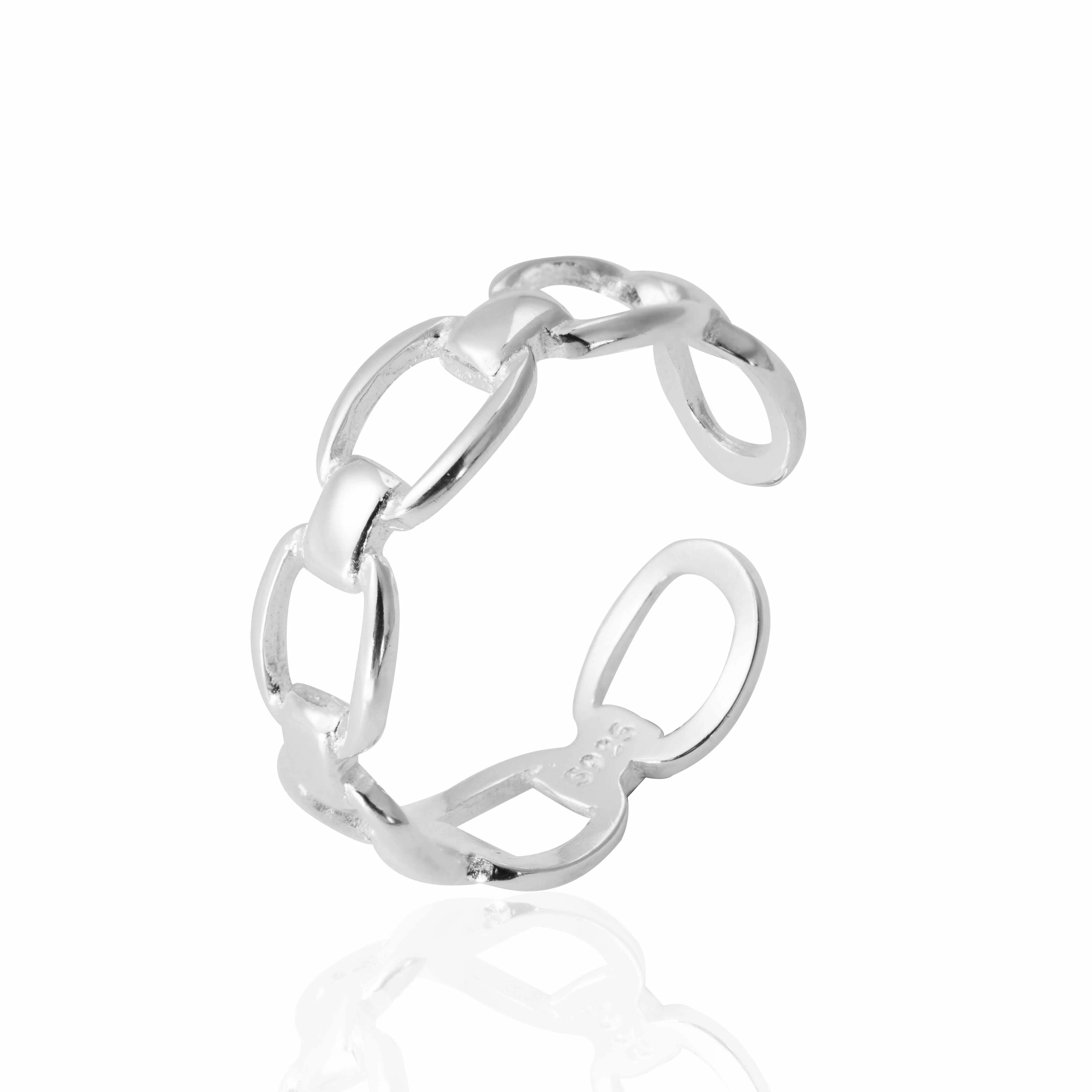 

Hollow Geometric Bamboo Chain 925 Sterling Silver Adjustable Ring