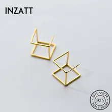 INZATT, минималистичные, геометрические, полые, квадратные серьги-гвоздики,, модные ювелирные изделия, 925 пробы, серебро, золото, цвет для девушек