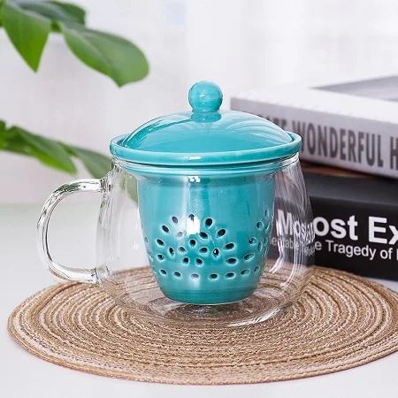 Креативный керамический чай дуршлаг для фруктов, стеклянный чай с крышкой, подарок на день рождения, дизайн, китайский стиль, чайная чашка - Цвет: Зеленый