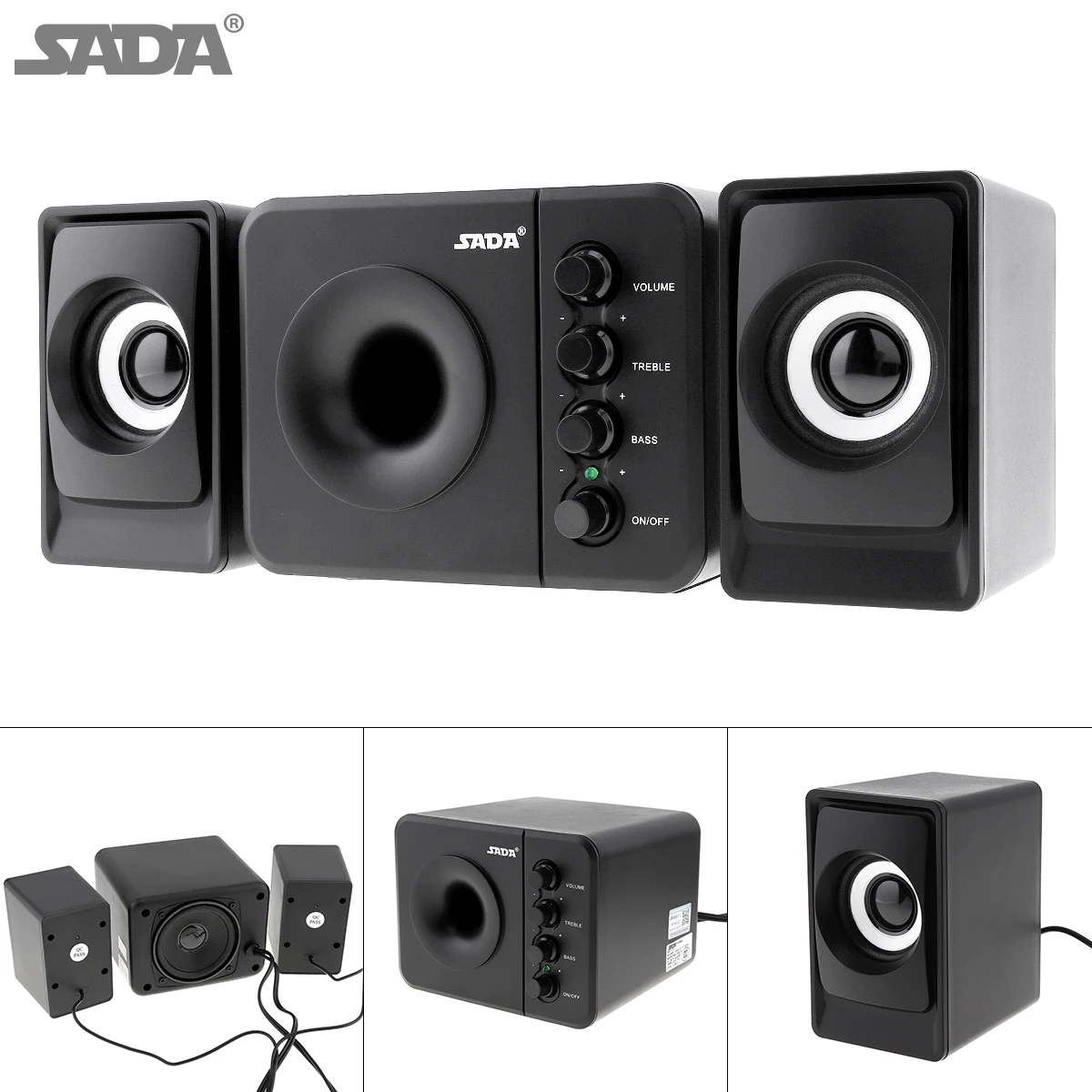 

SADA D-205 Portable 3W USB 2.0 Computer Subwoofer Combination Speakers with 3.5mm Audio Plug for Desktop Laptop PC Smartphone