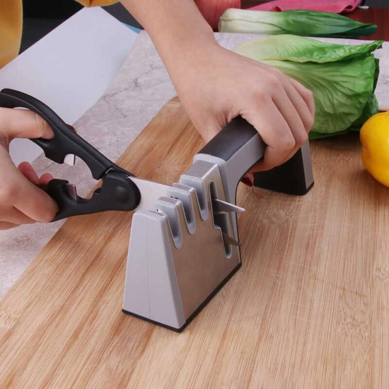 

Knife Sharpener 4 in 1 Diamond Coated & Fine Ceramic Rod Knives Shears and Scissors Sharpening System Stainless Steel Blades